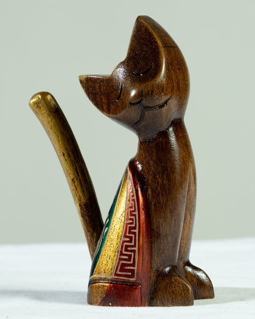 Decorative Hand-Painted Wooden Sitting Cat Trio